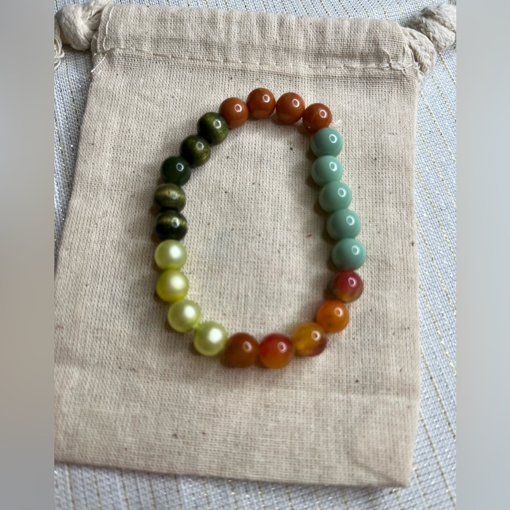 Beautiful Handmade Stretchy Color Block Bead Bracelet Neutral Colors